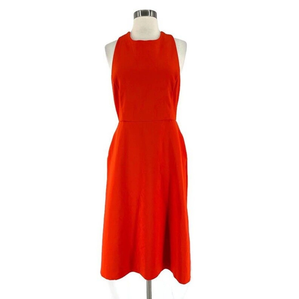 Banana Republic Cross Back Midi Dress Orange Ponte Knit Midi Pockets Size 4